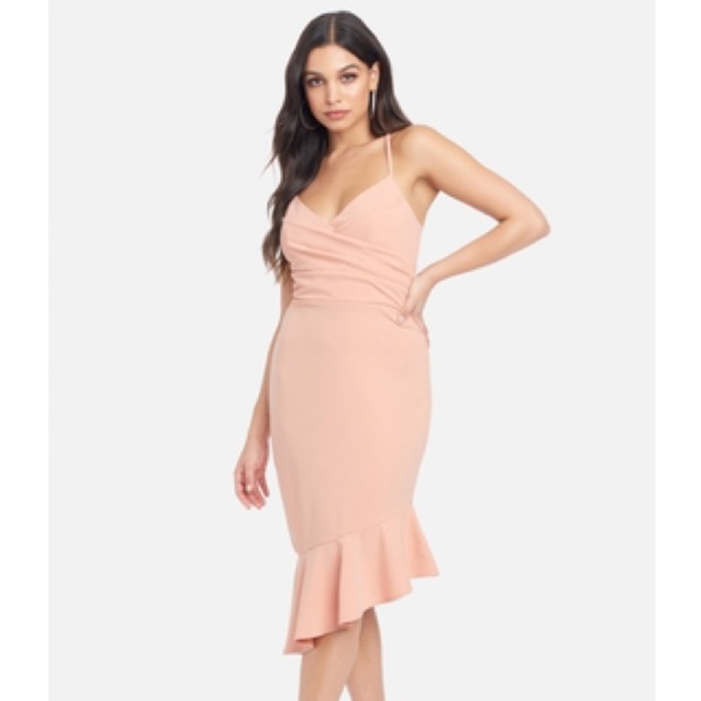 Bebe angled flounce midi dress